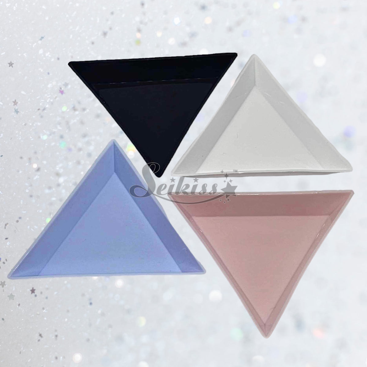 Triangle Palette for Glitter, Nails, Rhinestones - White, Black, Pink, Blue